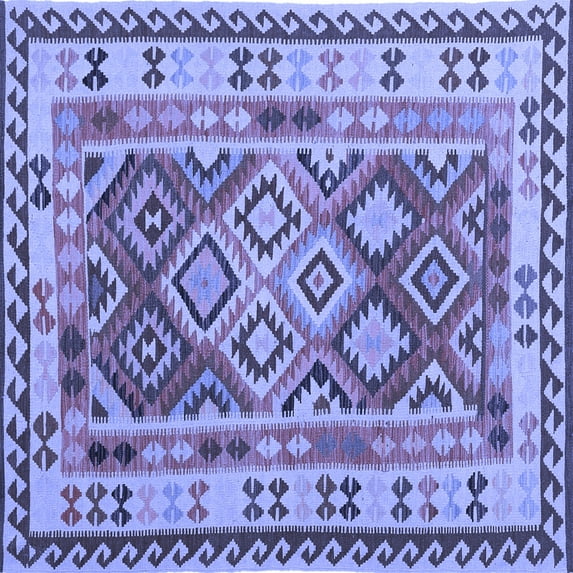 Ahgly Company Indoor Square Southwestern Blue Country Area Rugs, 7' Square