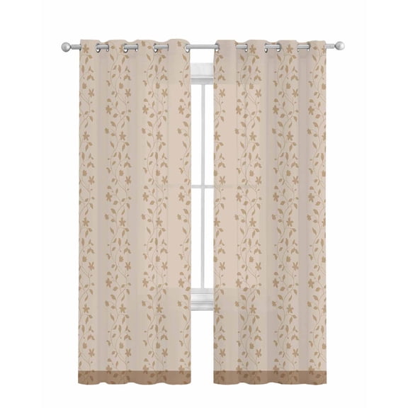 Pink Brown Floral Sheer Curtains 84 Inch Length 2 Panels Set for Living Room/Bedroom, Spring Flowers Kitchen Curtains with Grommet Semi-Sheer Curtains Drapes Voile Window Treatments 52"x84"x2