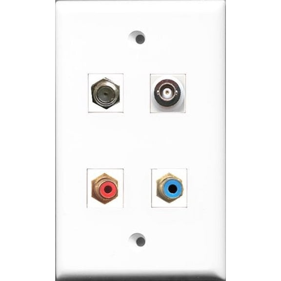 RiteAV 1 Port RCA Red and 1 Port RCA Blue and 1 Port Coax Cable TV- F-Type and 1 Port BNC Wall Plate