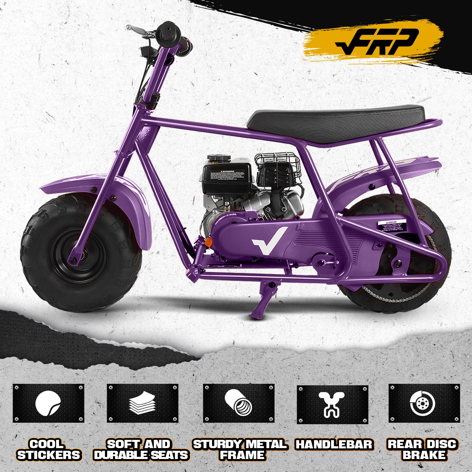 FRP GMB100 Mini Dirt Bike 99cc 4-Stroke, Gas Off-Road Mini Bike for Ages 13+, Pull Start, Rear Disc Brake, All-Terrain Tires, Supports up to 220 lbs - Black