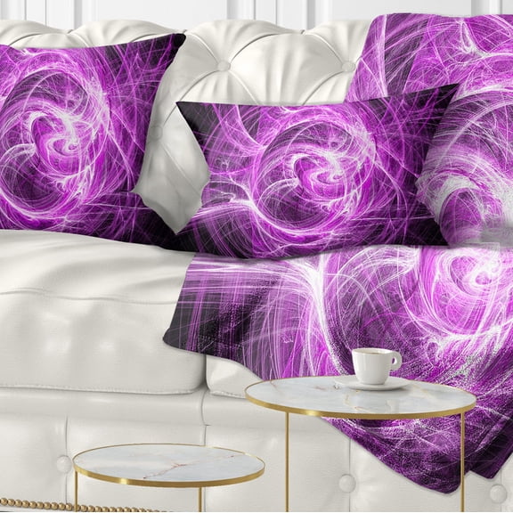 Designart Wisps of Smoke Purple in Black - Abstract Throw Pillow - 12x20