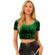 thumbnail image 1 of Top Corto De Terciopelo Para Mujer, Cuello Cuadrado, Manga Corta, Casual, Ajustado, Camiseta Verde L, 1 of 6