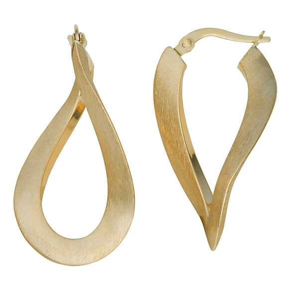 KoolJewelry 10k Yellow Gold Satin Finish Twisted Flat Elongated Hoop Earrings
