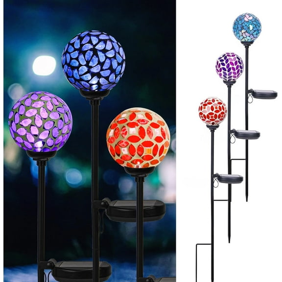3 pcs Solar Lights Outdoor Decorative Solar Mosaic Garden Stakes Decorative Lights Waterproof for Pathway Yard Lawn Decoration