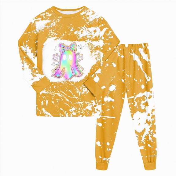 CAUYDY Boys Girls Halloween Pajamas Graphic Long Sleeve Pant Sets Pjs Kids Holiday Sleepwear,5Y