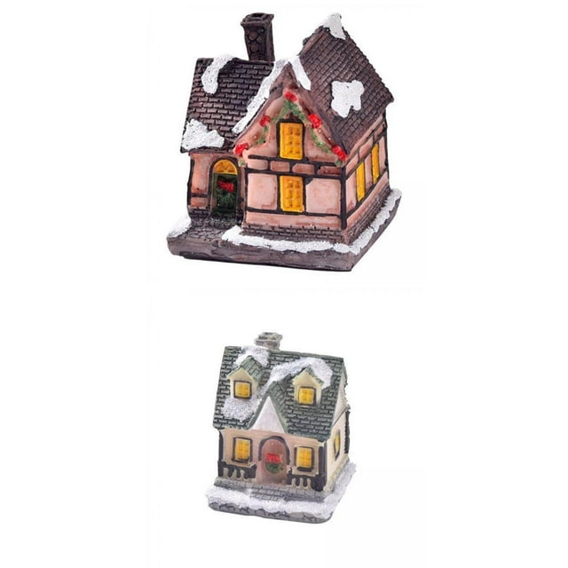 2 estatuas de resina con forma de casa iluminada para decoración navideña y festival. EstiloF