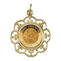 Picturesongold.Com Saint Christopher Religious Medal Necklace Pendants - 3/4 inch x 3/4 inch in 14K Yellow Gold