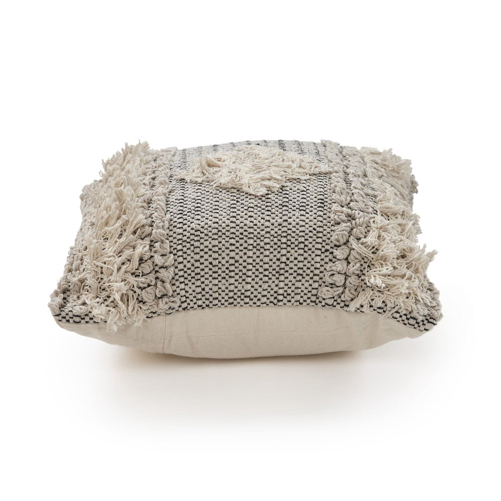 LR Home Ox Bay Hand-Woven Gray/White Geometric All-Natural Cotton Pillow Cover