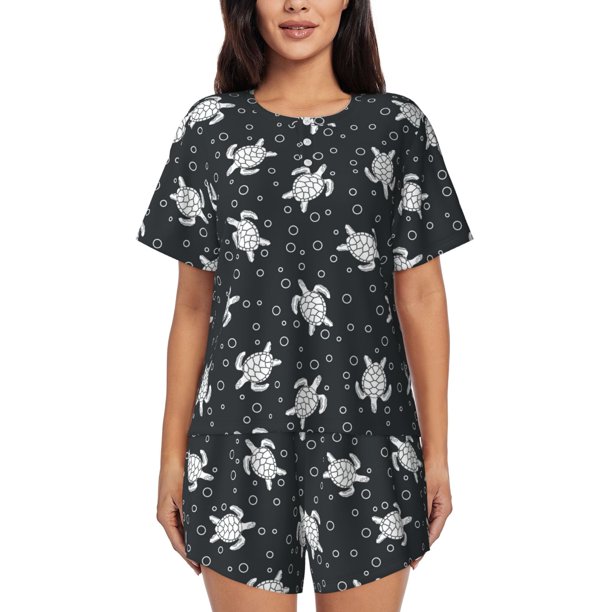 Fotbe Turtle Conjunto de Pijama Estampado para Mujer, 2 Piezas, Ropa de Dormir con Camiseta de Manga Corta y Shorts Suaves-Small