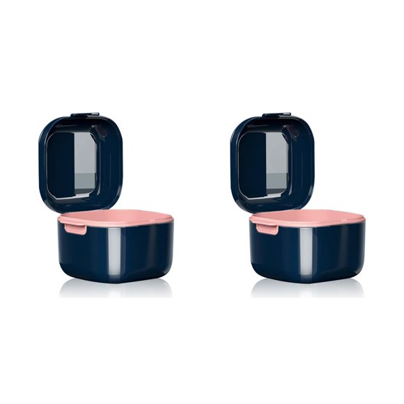 Bearachild Estuche para aparatos ortopédicos Protector bucal que transporta falsos Caja de almacenamiento Drenaje de plástico Contenedor de joyas Azul 2piezas Bearachild CBP196264