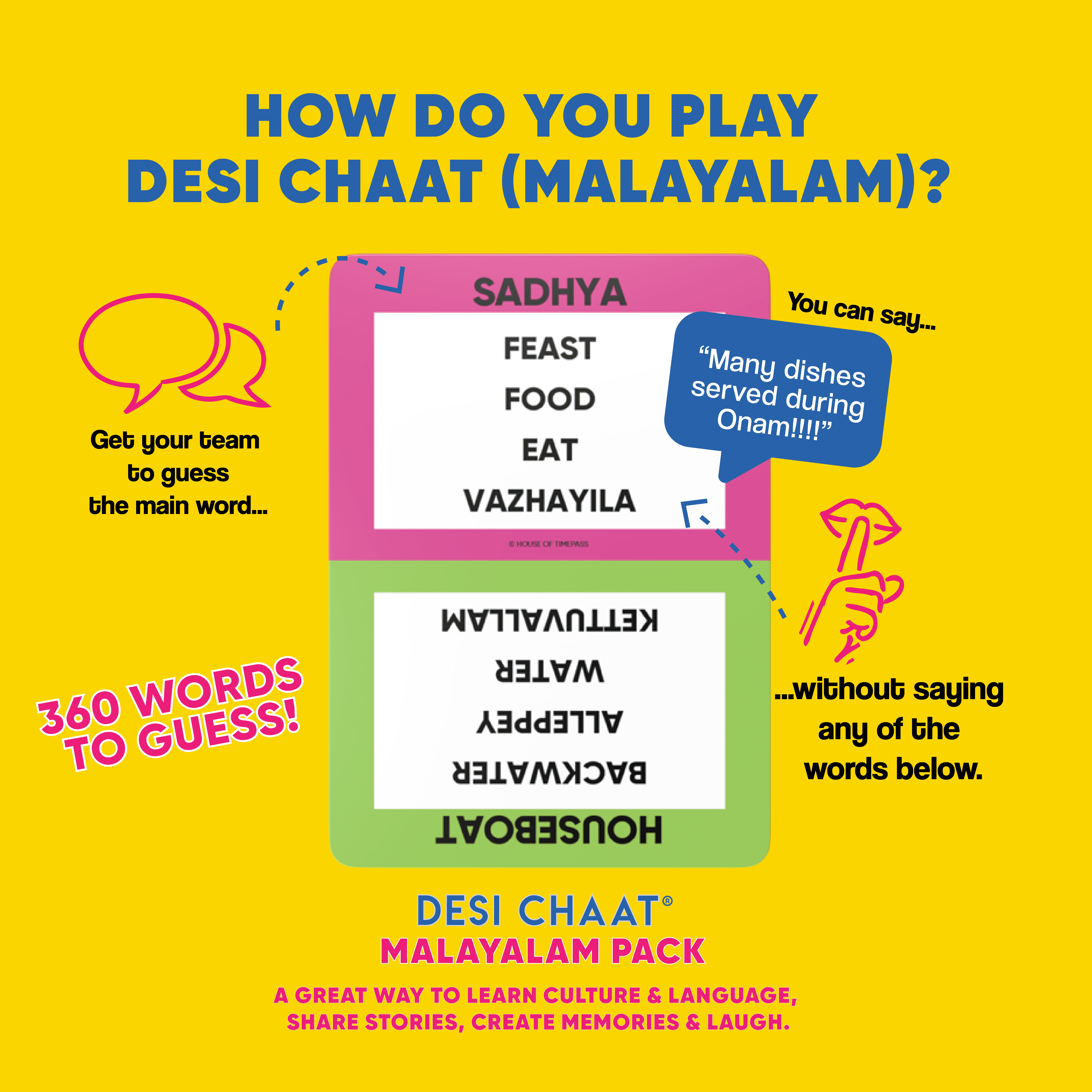Desi Chaat Malayalam Taboo Game Pack l Onam Game l Onam Gift l 360 Words l 90 Cards l Malayalam Taboo l Desi Game l Kerala
