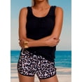 thumbnail image 3 of Women's Chevron Knit Loungewear Set Sleeveless Tank Top Drawstring Leopard Print Shorts for Home Black, 3 of 8