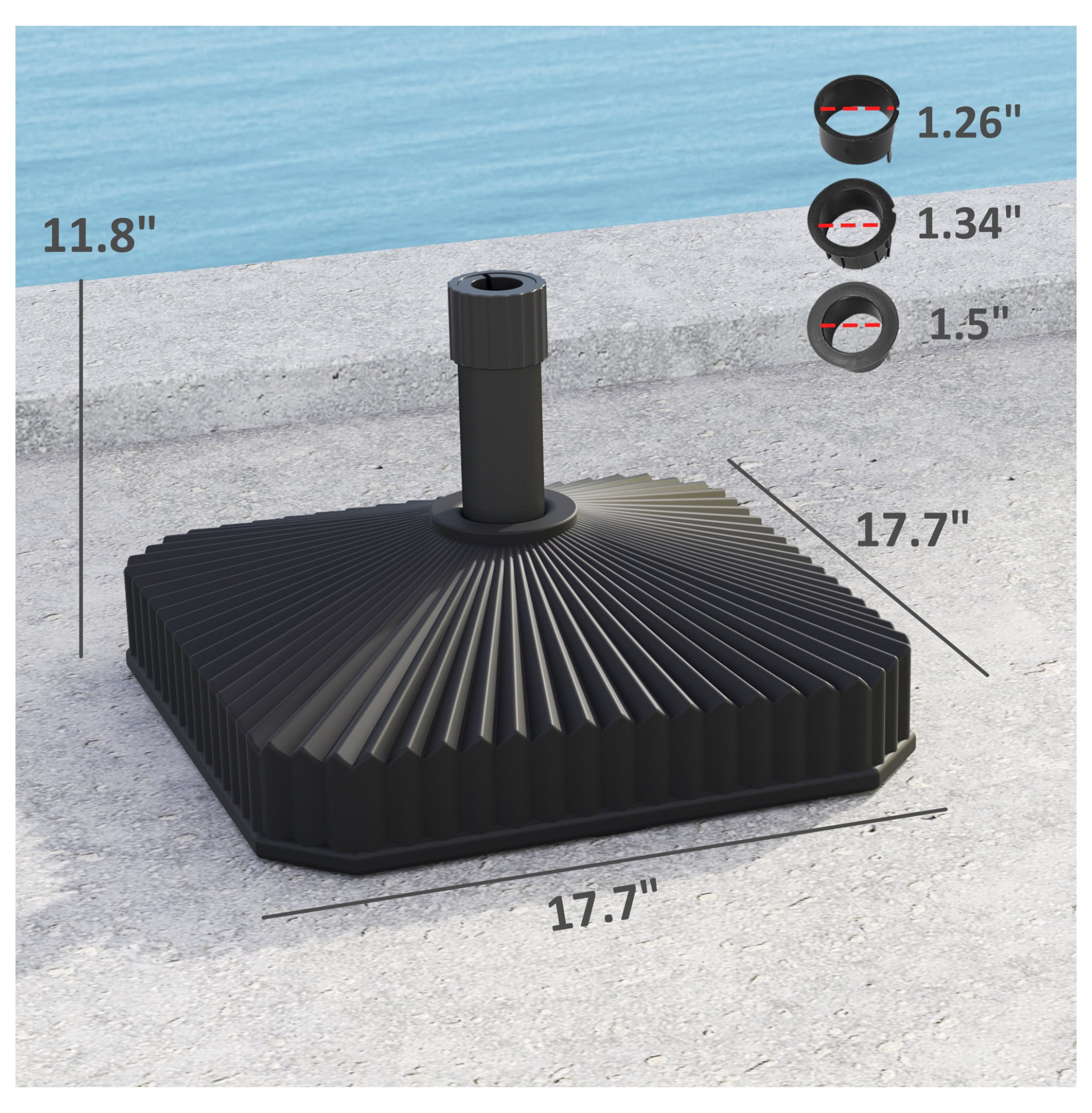 Square Patio Umbrella Base Holder, Heavy Duty Outdoor Umbrella Stand Base, Filled Up to 42lbs with Sand or 33lbs with Water for Garden, Poolside, Black