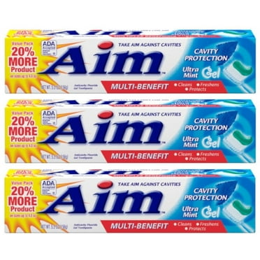 Aim Multi-Benefit Cavity Protection Gel Toothpaste, Ultra Mint 5.50 oz (Pack of 3)