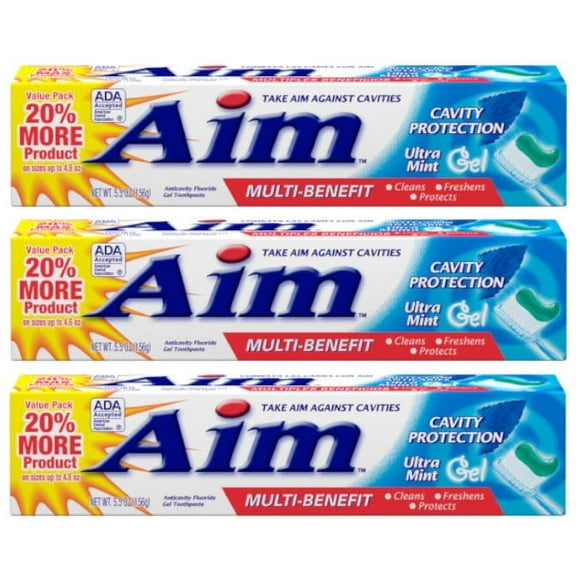 Aim Multi-Benefit Cavity Protection Gel Toothpaste, Ultra Mint 5.50 oz (Pack of 3)
