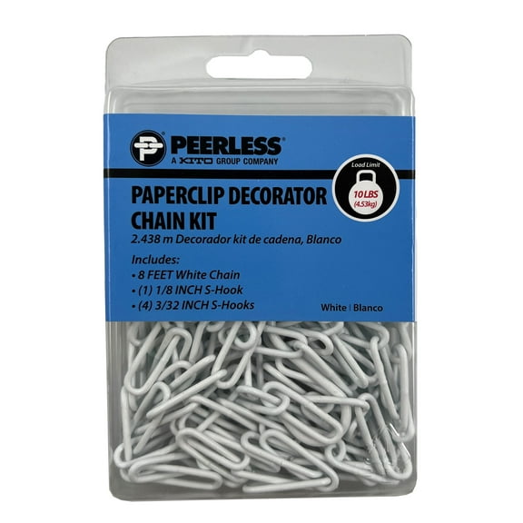 White Paperclip Decorator Chain Kit with S-hooks, Peerless Chain Company, #4748210J
