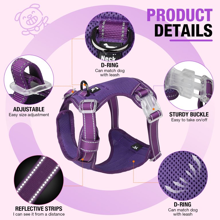Jewyow No-Pull Dog Harness, Medium, Purple photo 4