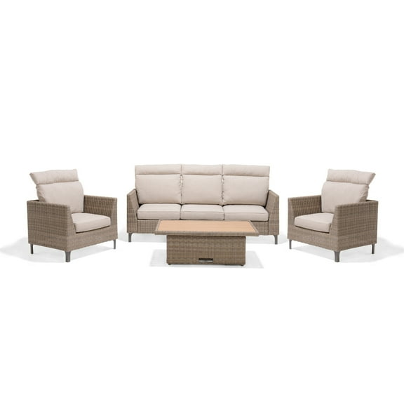Lucero 4-Piece Synthetic Wicker Patio Conversation Set With Cushions and Lift Table, Seating Capacity: 5