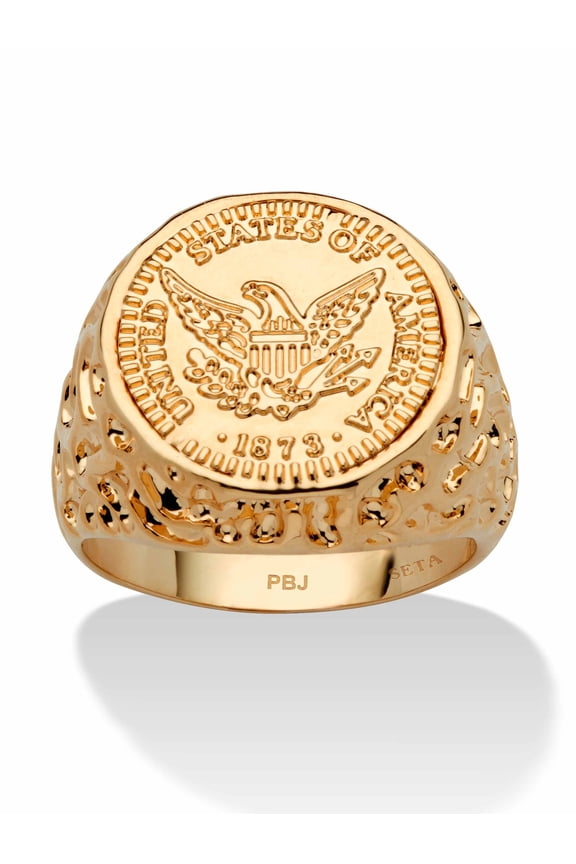 Men's Gold-Plated American Eagle Coin Replica Nugget-Style Ring