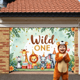thumbnail image 6 of Safari Animals Wild One Banner Colorful Design Safari Animals Display Cartoon Characters Party Hats First Birthday Backdrop for First Birthday Party Kids Celebration Photo Backdrop, 6 of 7