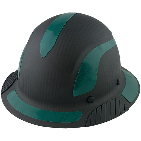 Lift Safety Helmet - Actual Carbon Fiber Full Brim Hard Hat - Matte Black with Green Reflective Decals with Hard Hat Tote Bag