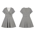thumbnail image 3 of Vivianyo HD Women's Wrap V Neck Gingham Dresses, Short Sleeve Slim Casual Mini Sundresses for Women, Women's Black, Sizes S-3XL, 3 of 6