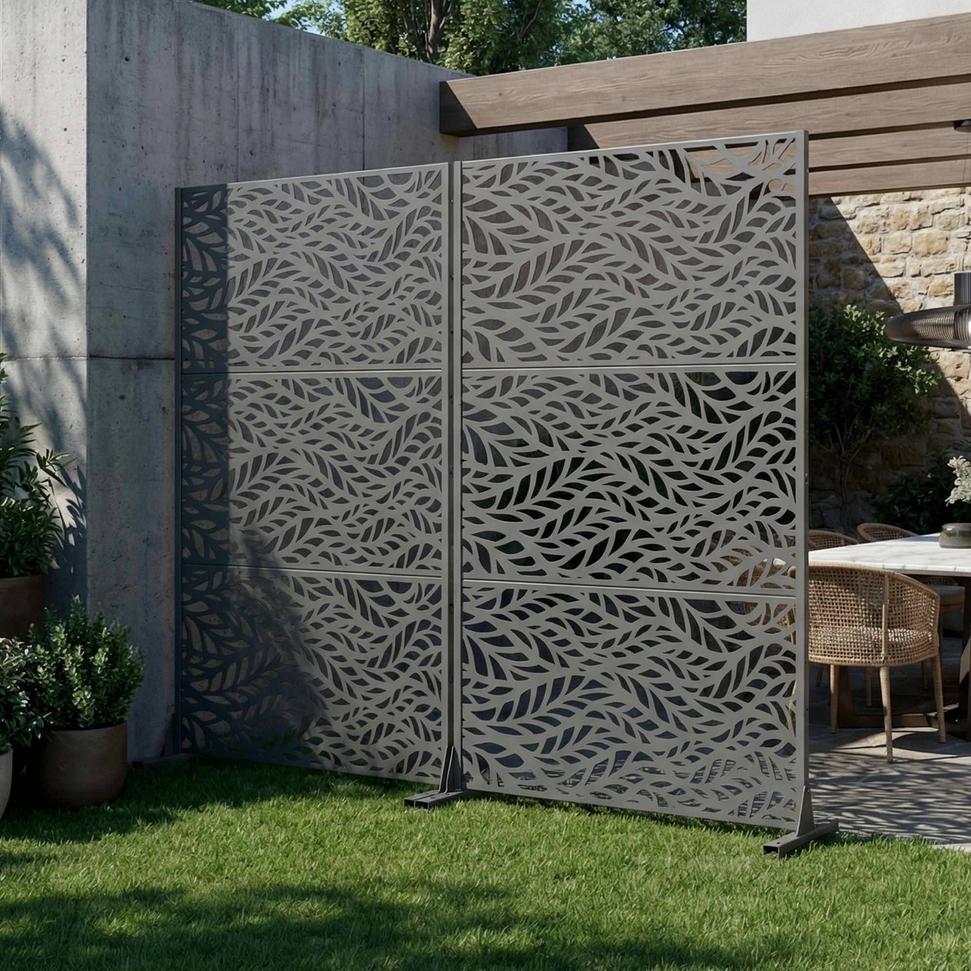 MAYEERTY Grey Rectangular Galvanized Metal Privacy Screen, Outdoor Garden Patio, 72×47×16in, 3 Panels