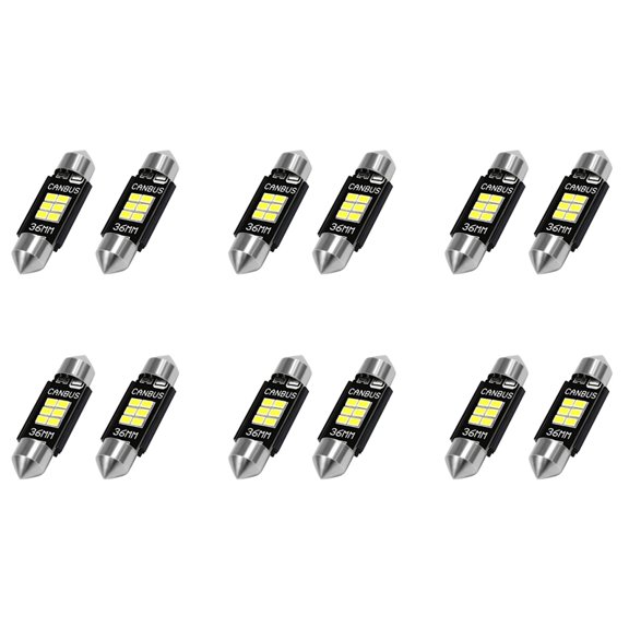 12x Extremely Bright 400 Lumens 3020 Chipset Canbus Error Free Led Bulbs 36Mm Festoon De3175 6428 Xenon White