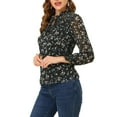 thumbnail image 4 of INSPIRE CHIC Women's Floral Puff Long Sleeve Ruffle Tie Neck Chiffon Blouse, 4 of 5