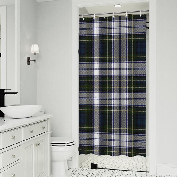 Blue Green Plaid Checkered Pattern Shower Curtain 36"x72" ,Bathroom Decorative Shower Curtains Set with 12 Hooks,Modern Waterproof Washable Shower Curtain
