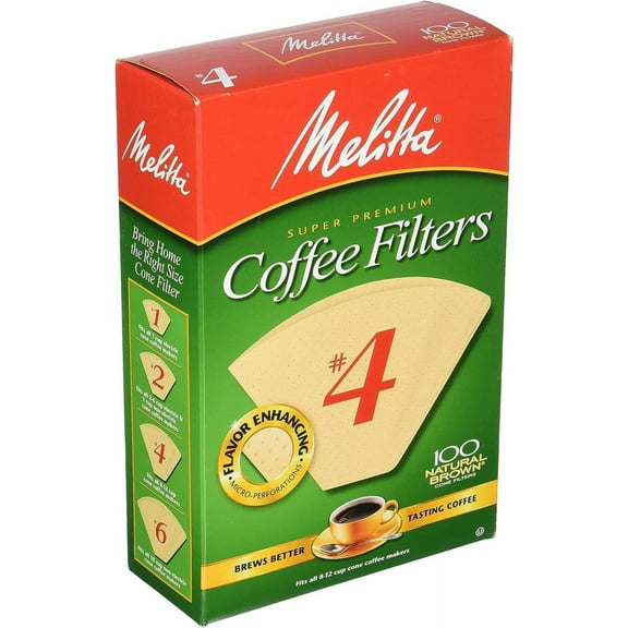 Melitta Coffee Filter Cones #4 Natural Brown - Fits 8-12 Cup - 100 Count