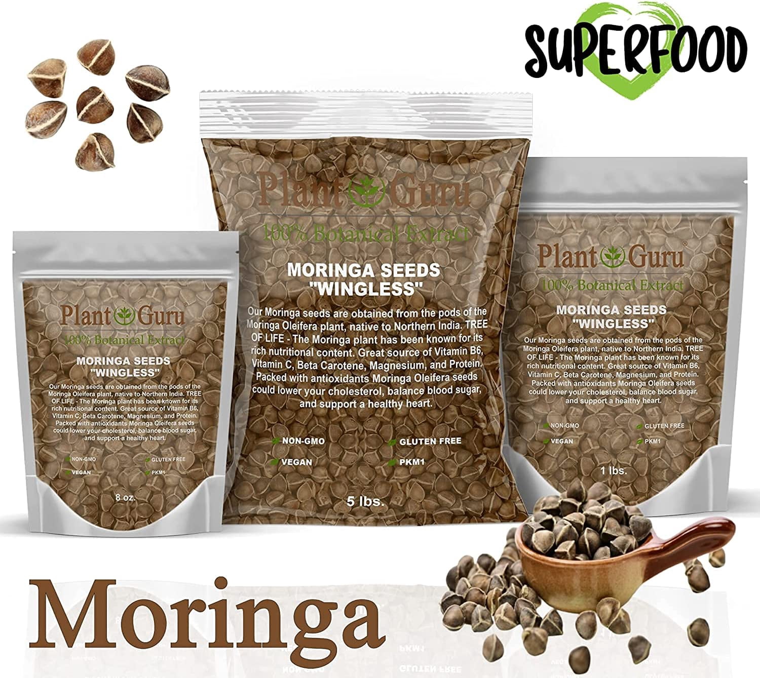 Moringa Seeds Wingless 5 lbs. Bulk - PKM1 Variety - Edible Snacking - Planting - Moringa Oleifera - Malunggay - Semillas De Moringa - Drumstick Tree - Non-GMO - 8,000 to 10,000 Seeds