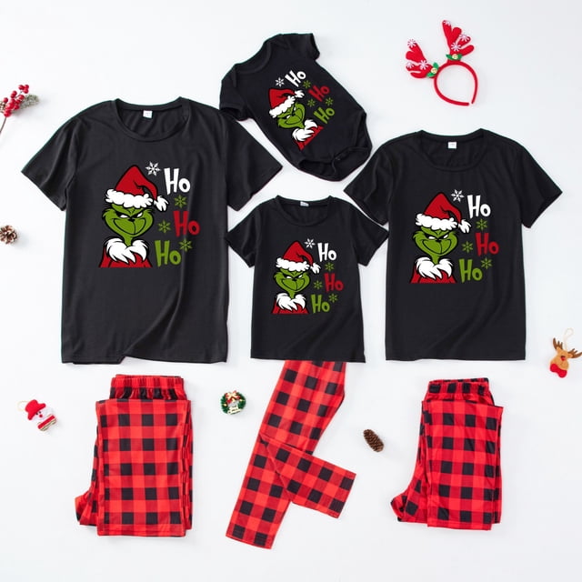 Pijamas navideños a juego Grinch - TKing Fashion 2024 Nuevos conjuntos de pijamas navideños familiares a juego Grinch, pijamas navideños navideños para parejas, adultos y niños, 12 Meses