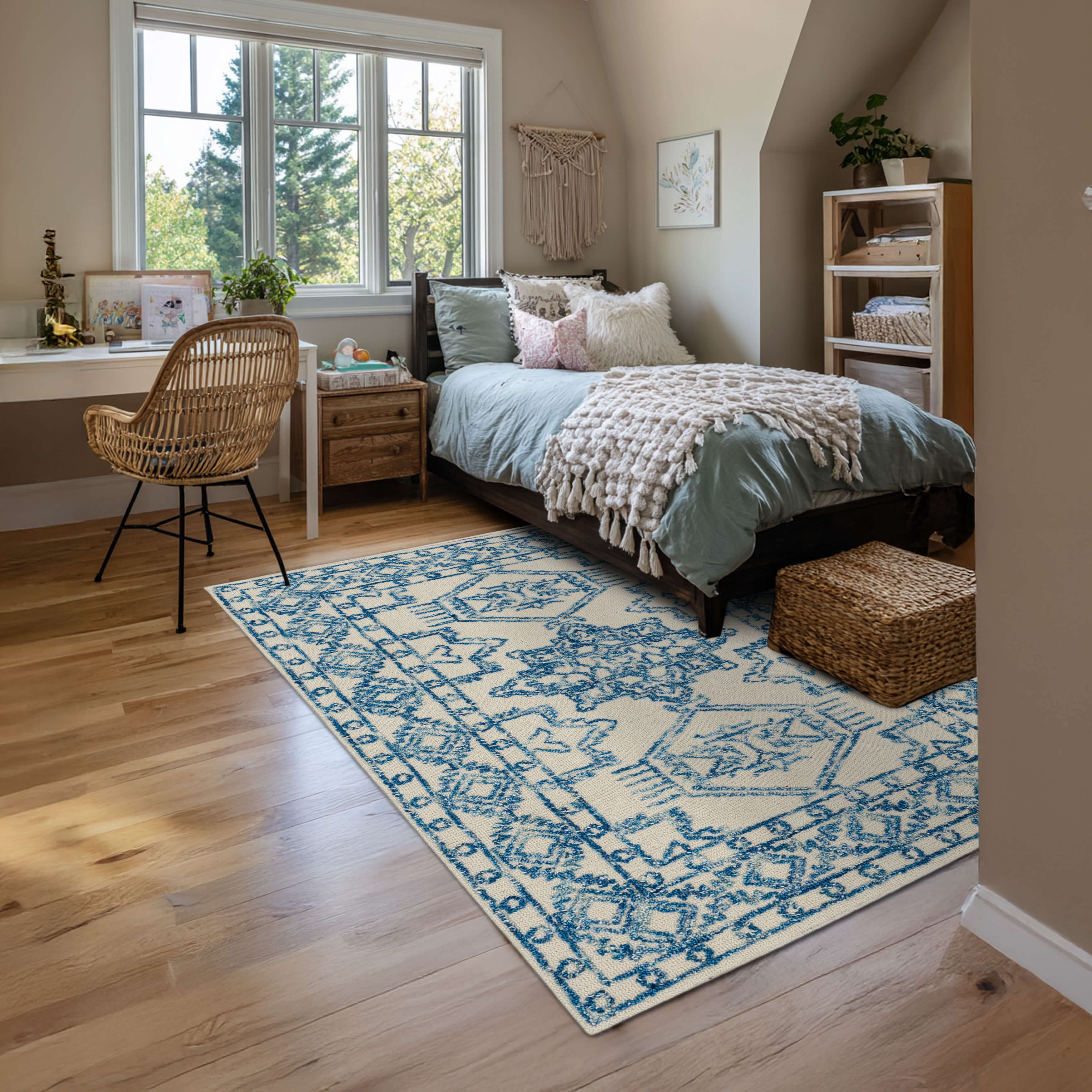 Mohawk Home Kids Collection Geometric Nomad Low Pile Stain/Fade Resistant Non-Skid Area Rug, Blue, 4' x 6'