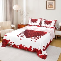 Castle Fairy Red Love Heart Print 4 Pieces Queen Sheet Sets for Female Men,Floral Rose Ultra Soft Flat Sheet,Happy Valentine's Day Queen Fitted Sheet,Breathable Home Decor