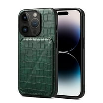 Dteck for iPhone 15 Pro Max Leather Case, Magnetic Embossed Cowhide Paterned PU Leather Slim Flip Stand Hidden Card Wireless Charging Cover,Green