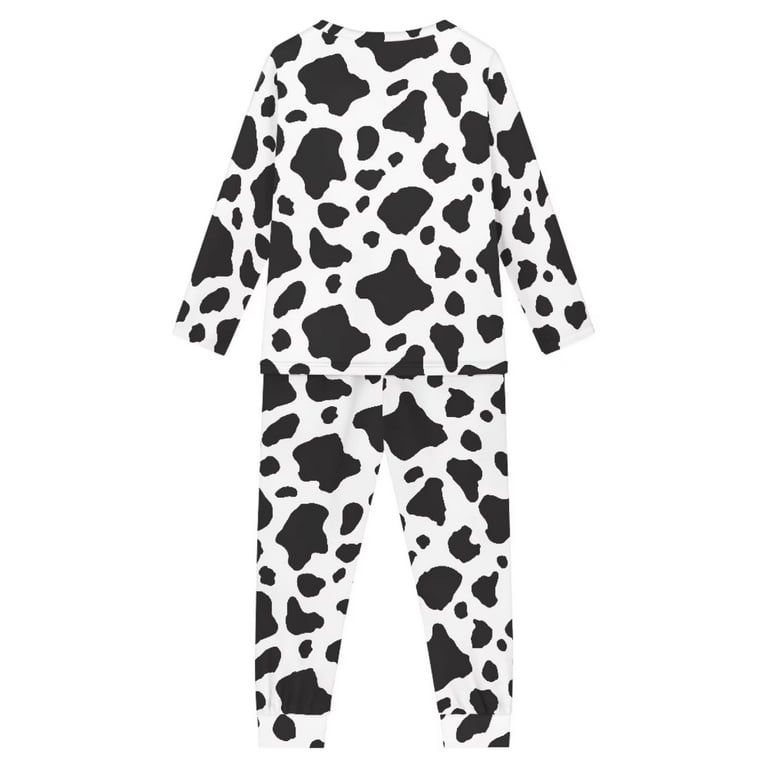 Teen Boys 2-piece Pajama Sets Allover Cute Cow Pattern Lapel Front Buckle  Chest Pocket Long Sleeve Casual PJ Sets For All Seasons