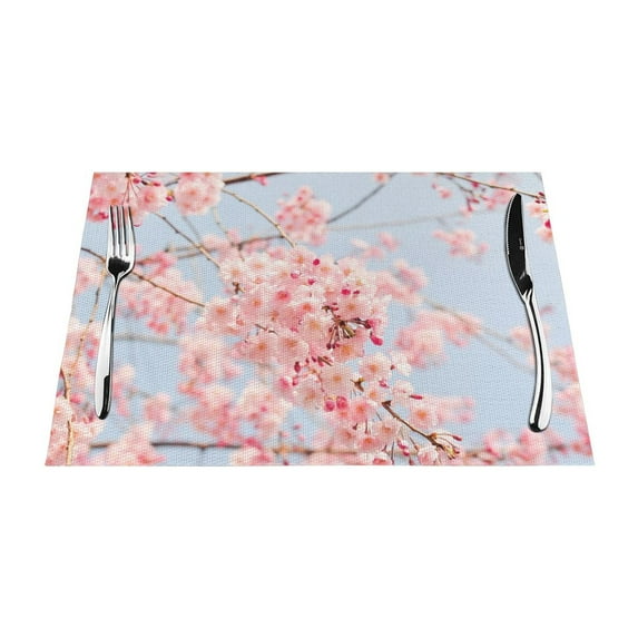 XMXY Woven Placemats Set of 6 PCS, Cherry Blossom Tree Table Mats Washable Heat Resistant Placemats