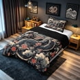 thumbnail image 3 of meiyoeat Ink Cloud Dragon Twin Comforter Sets for Men Boys, Japanese Style Flower Bedding Set, Black Blue, Black Reversible, 2pcs, 1 Comforter and 1 Pillowcase, 3 of 5