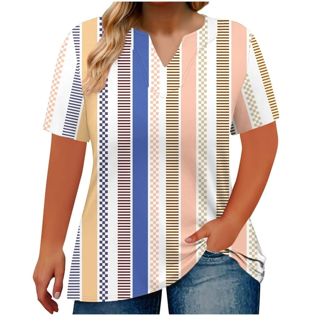 Mujeres Tops Casual V-Cuello Impreso Oversized Mangas Cortas Camiseta Top, Poliéster Verano Primavera