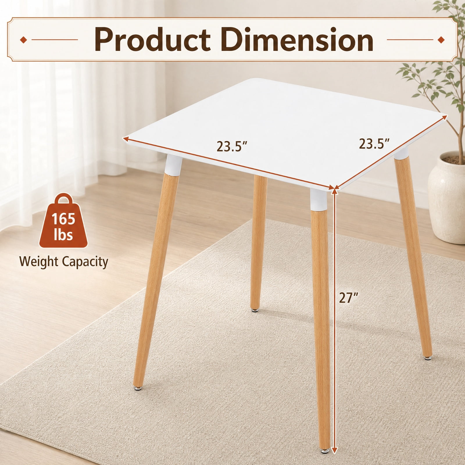 Furnibear Square Dining Table with Adjustable Foot Pads and X Shaped Structure for Small Dining Room and Kitchen Spaces, White