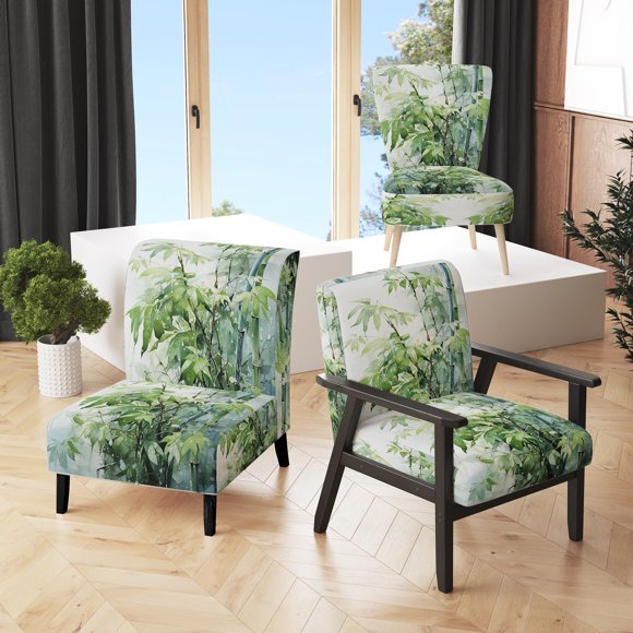 Designart "Bamboo love expression I" Green Bamboo Upholstered Accent Chair - Traditional Arm Chair For Living Room