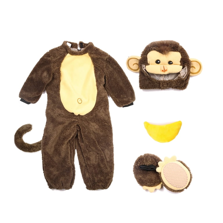 Toddler Monkey Costume - Cute Animal Jumpsuit With Hood & Tail For Halloween & Play