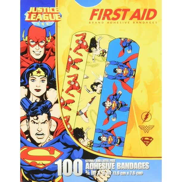 Justice League 100CT Bandages 3/4x3", DC Comics Offficial (Superman,  Wonderwoman, Flash) By Derma Sciences - Walmart.com