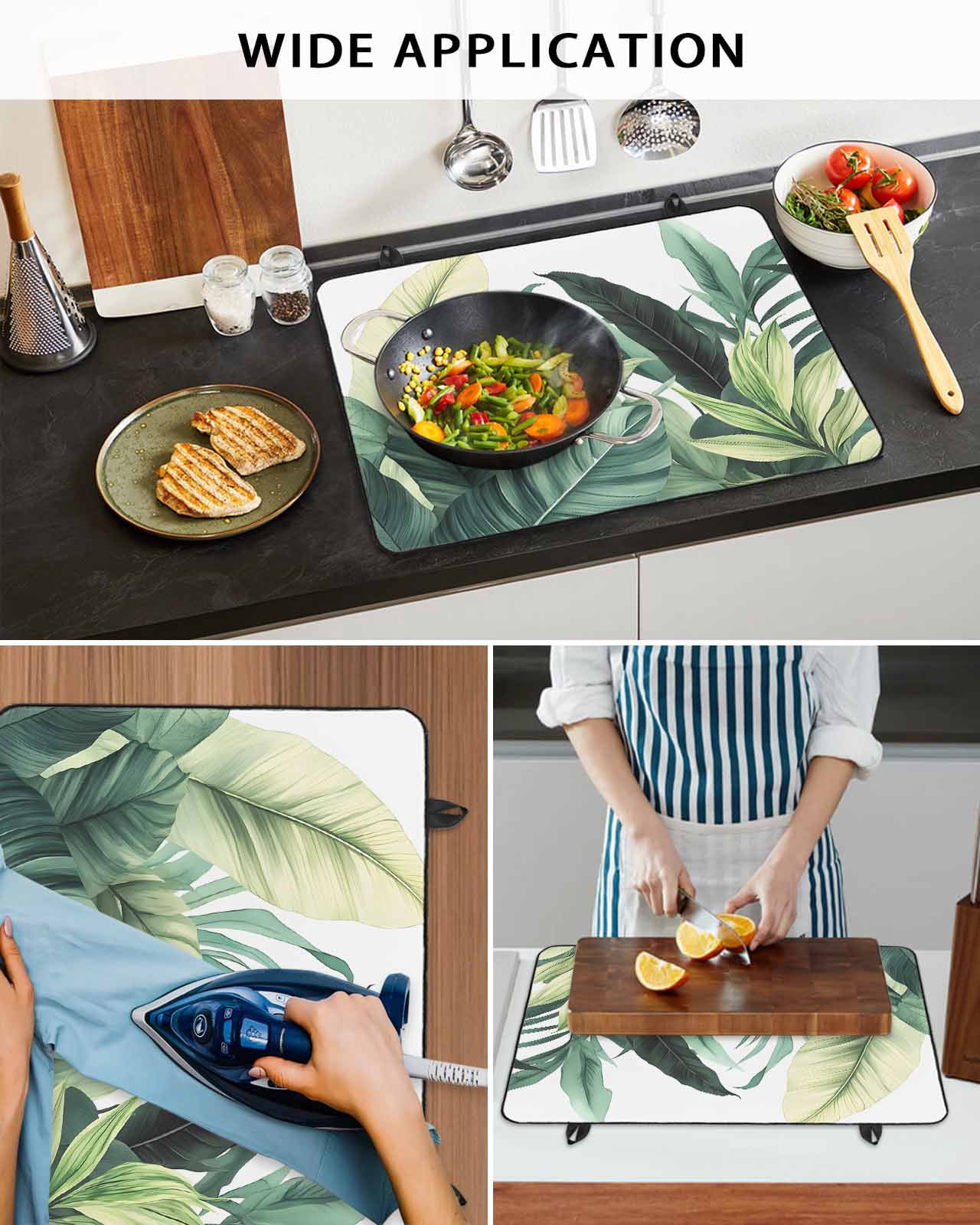 nqOlkjepod Large Induction Cooktop Protector Mat 24"x21", Green Tropical Leaves Stove Top Covers for Electric Stove, Country Summer Botanical Palm Leaf Stove Burner Cover Mats, Glass Top Stove Cover