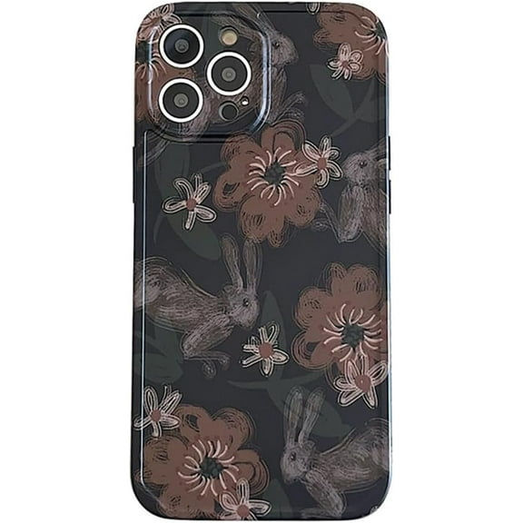 Retro Bunny Roses Flowers Soft Phone Case Compatible with iPhone Case (Black,iPhone 11)