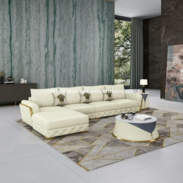 Off White Italian Leather Sectional Sofa CASTELLO EUROPEAN FURNITURE Modern