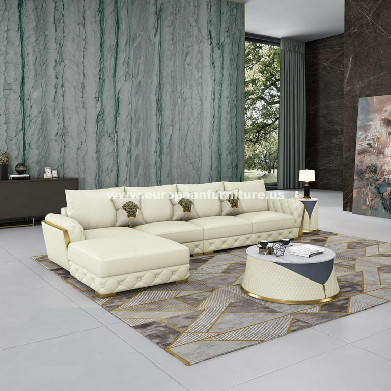 Off White Italian Leather Sectional