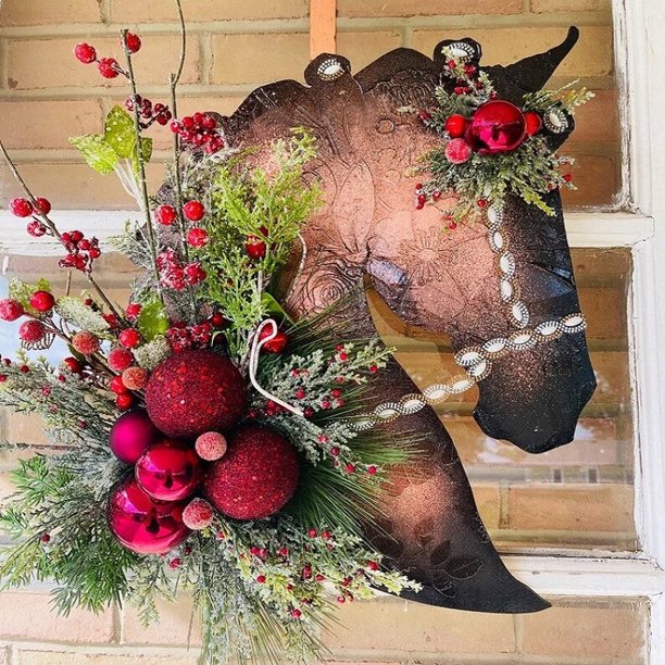 Cartel de guirnalda de cabeza de caballo de Navidad para colgar en la puerta para suministros para fiestas en la puerta delantera (A) Wdftyju Para estrenar