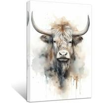 ZHONGYUTONG Highland Cow Canvas Wall Art Cow Face Watercolour Poster Prints Abstract Animal Pictures for Modern Nursery Kids Room Decor Framed (20.00" x 30.00")